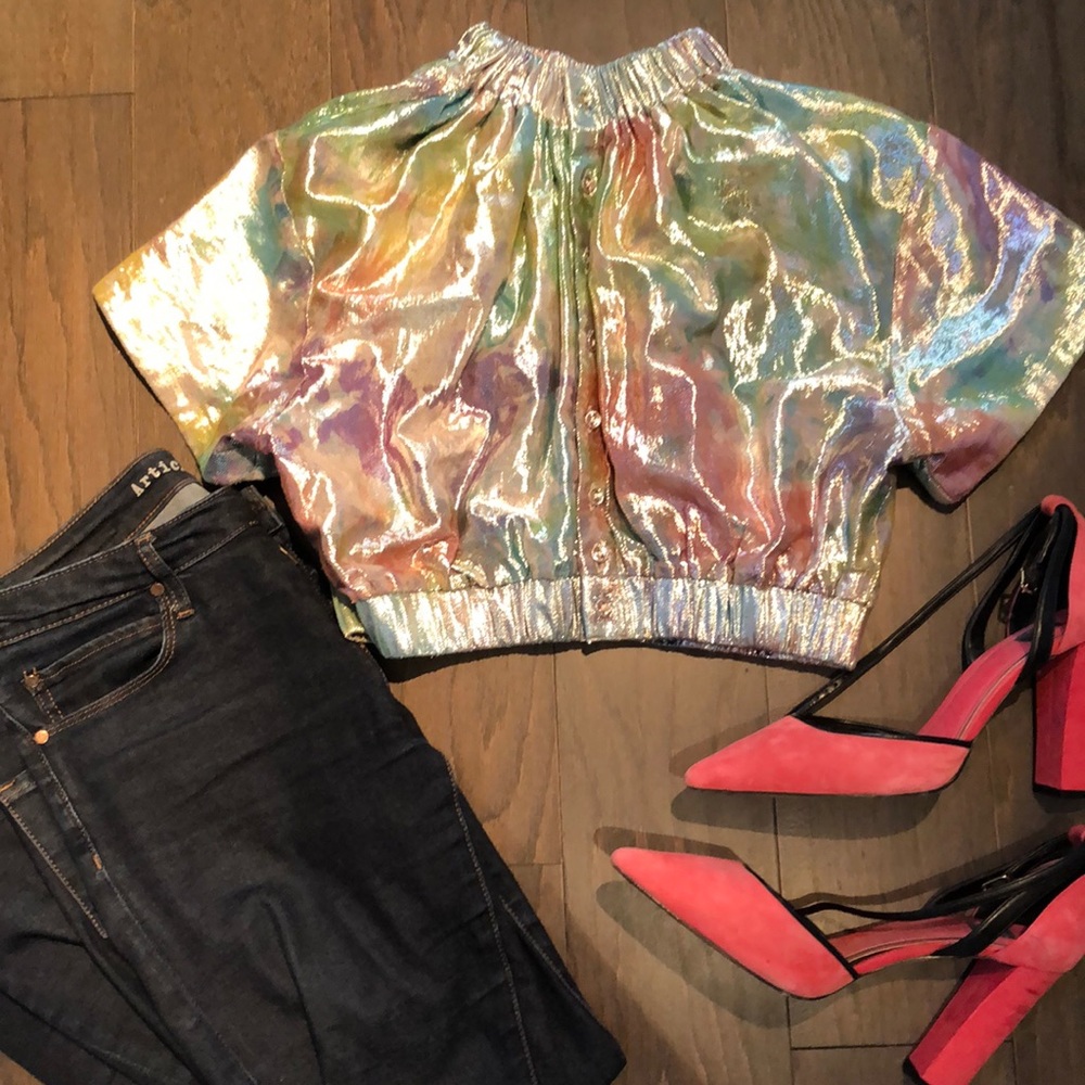 iridescent pastel rainbow crop top